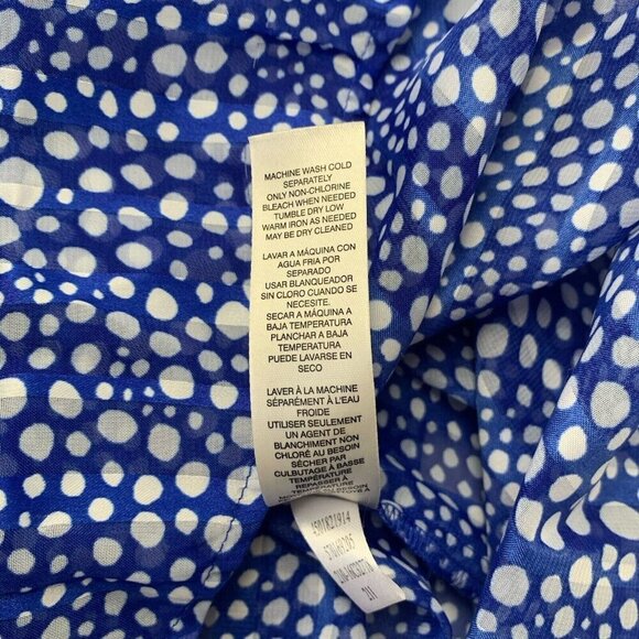 Chico’s Polka Dot Popover Thin Sheer Poly Blouse Blue White Size Medium (2) - Picture 10 of 11